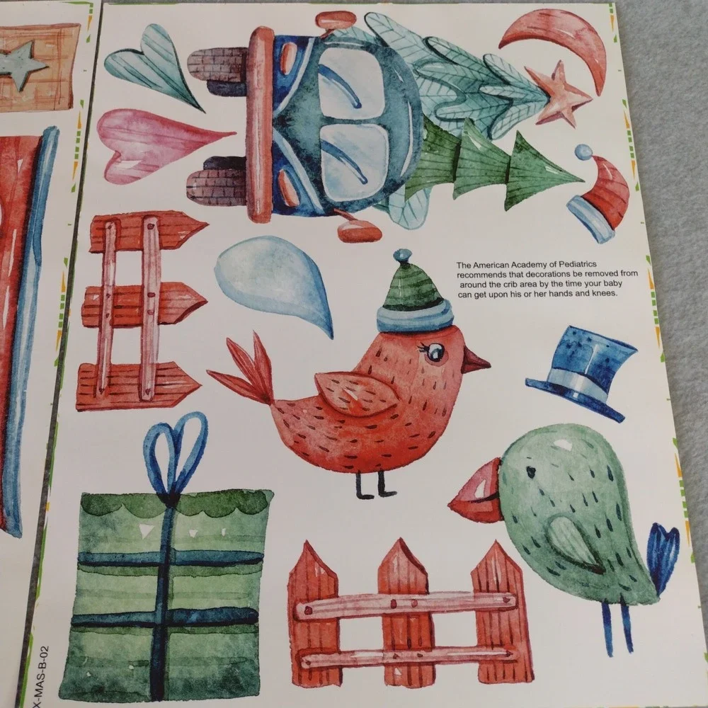 3 Sheet Watercolor Christmas Cloth Wall Decals Holiday Nursery Decor X-MAS-B